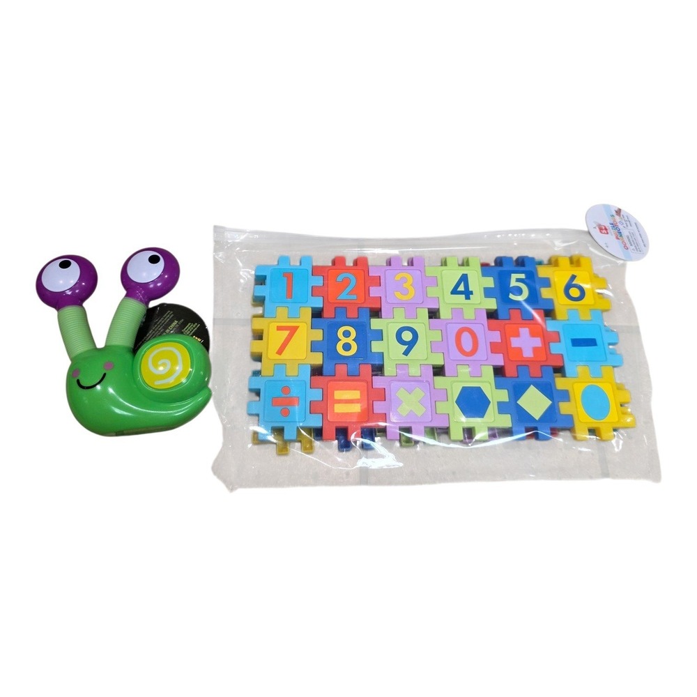 Math Puzzle Connectors 54ct & Pop Snail LED Fidget Toy Set Kids STEM Sensory